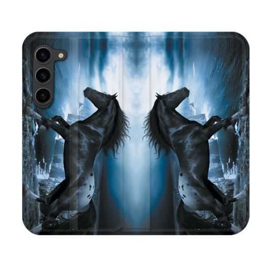 Housse Cuir Portefeuille Pour Samsung Galaxy S23 Animal Cheval Noir