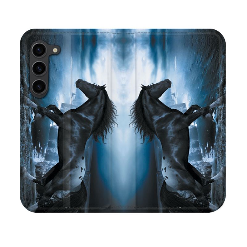 Housse Cuir Portefeuille Pour Samsung Galaxy S23 Animal Cheval Noir
