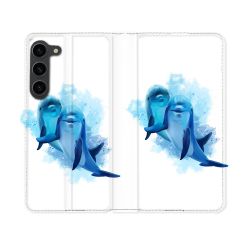 Housse Cuir Portefeuille Pour Samsung Galaxy S23 Animal Dauphin Duo