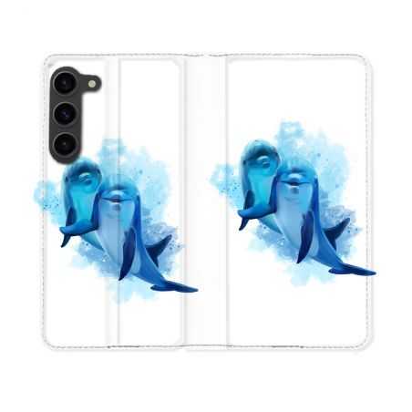 Housse Cuir Portefeuille Pour Samsung Galaxy S23 Animal Dauphin Duo