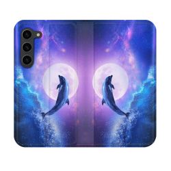 Housse Cuir Portefeuille Pour Samsung Galaxy S23 Animal Dauphin Vague
