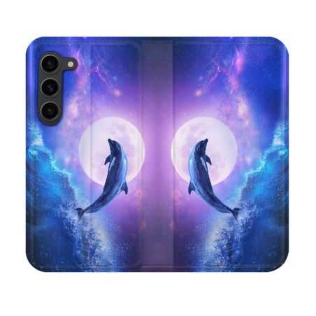 Housse Cuir Portefeuille Pour Samsung Galaxy S23 Animal Dauphin Vague