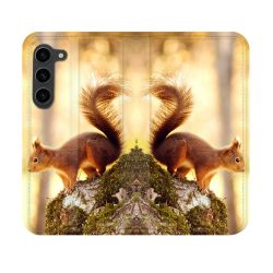 Housse Cuir Portefeuille Pour Samsung Galaxy S23 Animal Ecureuil Bois