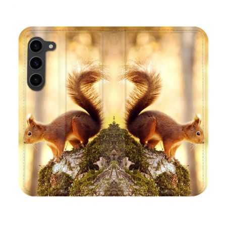 Housse Cuir Portefeuille Pour Samsung Galaxy S23 Animal Ecureuil Bois
