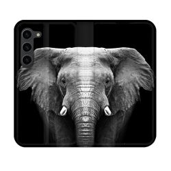 Housse Cuir Portefeuille Pour Samsung Galaxy S23 Animal Elephant Noir