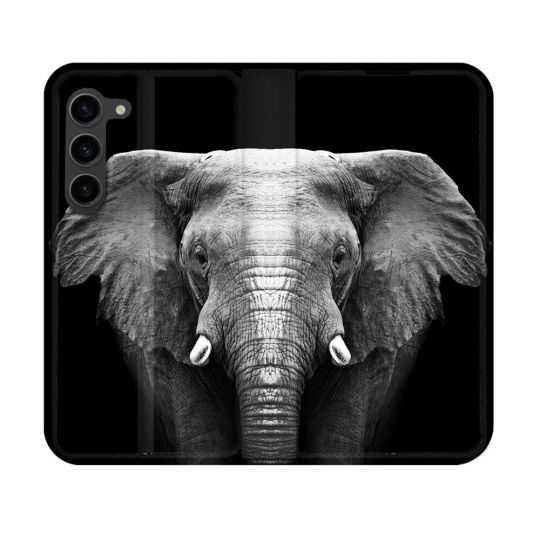 Housse Cuir Portefeuille Pour Samsung Galaxy S23 Animal Elephant Noir