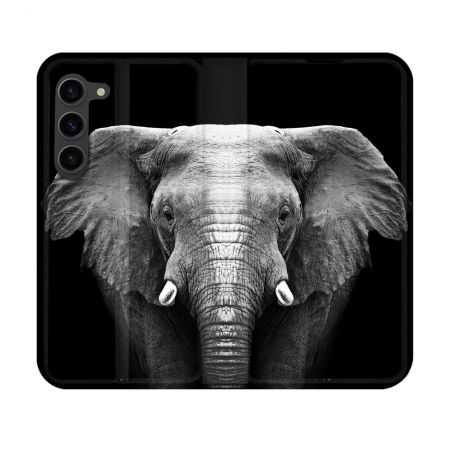 Housse Cuir Portefeuille Pour Samsung Galaxy S23 Animal Elephant Noir