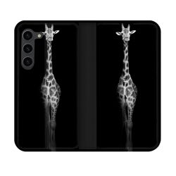Housse Cuir Portefeuille Pour Samsung Galaxy S23 Animal Girafe Noire