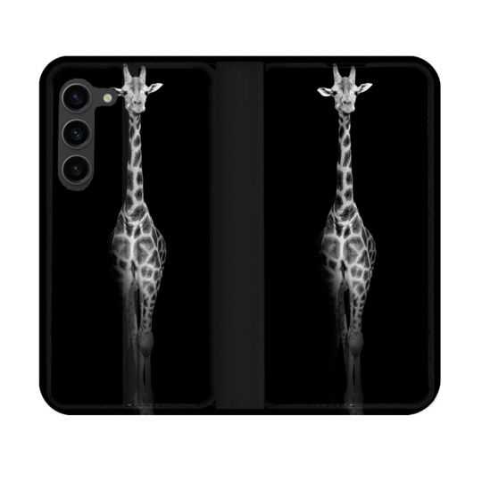 Housse Cuir Portefeuille Pour Samsung Galaxy S23 Animal Girafe Noire