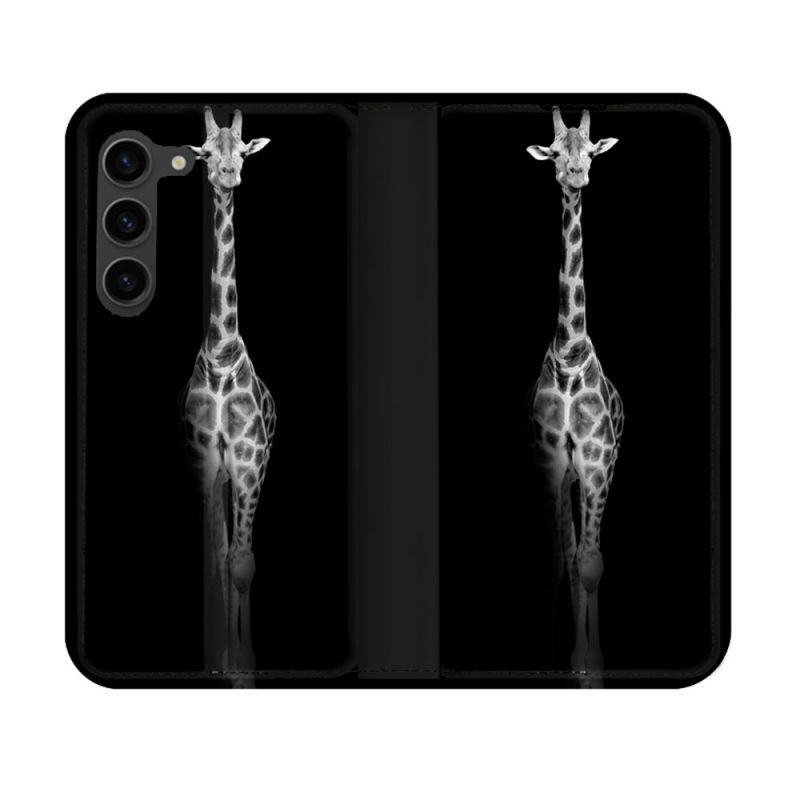 Housse Cuir Portefeuille Pour Samsung Galaxy S23 Animal Girafe Noire