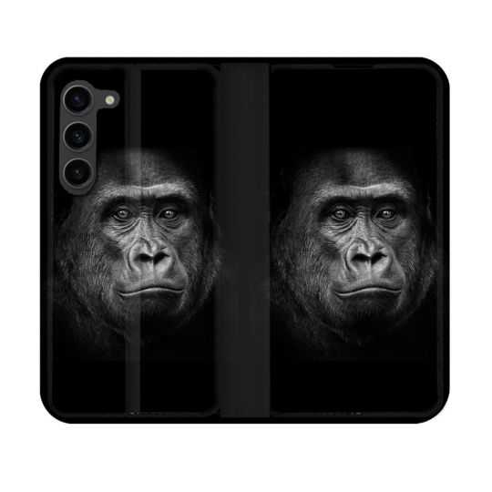Housse Cuir Portefeuille Pour Samsung Galaxy S23 Animal Gorille Noir