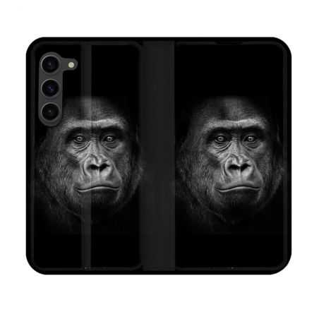 Housse Cuir Portefeuille Pour Samsung Galaxy S23 Animal Gorille Noir