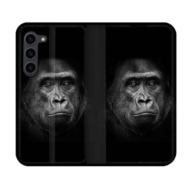 Housse Cuir Portefeuille Pour Samsung Galaxy S23 Animal Gorille Noir