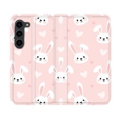 Housse Cuir Portefeuille Pour Samsung Galaxy S23 Animal Lapin Rose