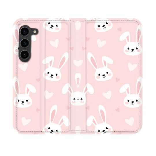 Housse Cuir Portefeuille Pour Samsung Galaxy S23 Animal Lapin Rose