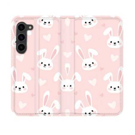 Housse Cuir Portefeuille Pour Samsung Galaxy S23 Animal Lapin Rose