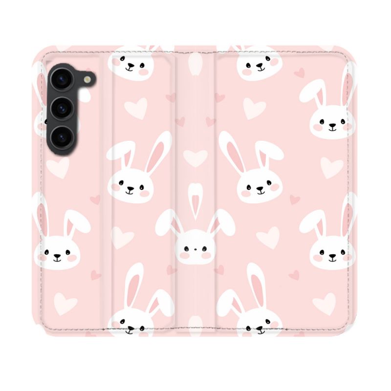 Housse Cuir Portefeuille Pour Samsung Galaxy S23 Animal Lapin Rose