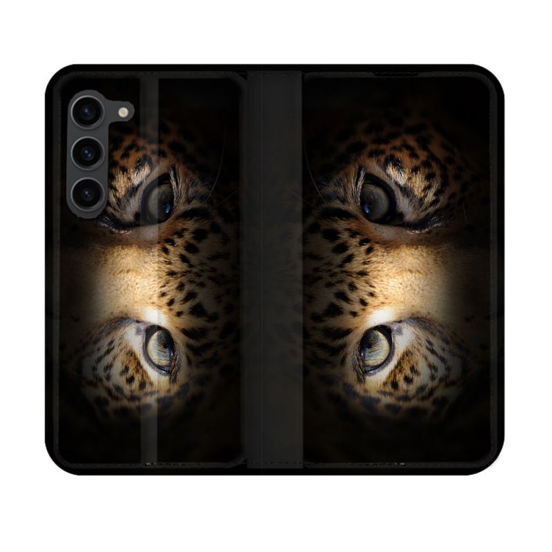 Housse Cuir Portefeuille Pour Samsung Galaxy S23 Animal Leopard Yeux