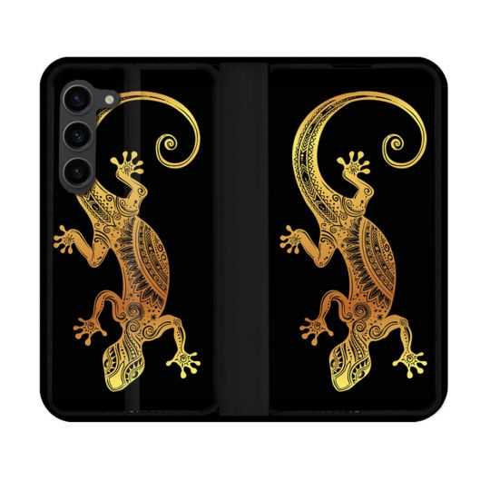 Housse Cuir Portefeuille Pour Samsung Galaxy S23 Animal Lezard Noir
