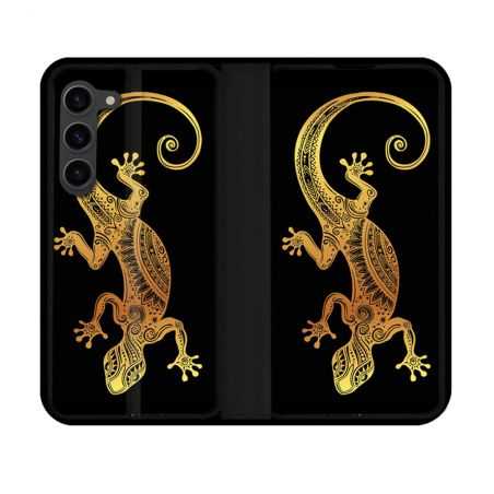 Housse Cuir Portefeuille Pour Samsung Galaxy S23 Animal Lezard Noir