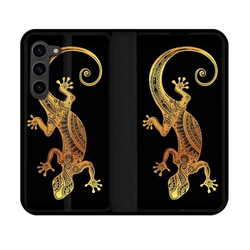 Housse Cuir Portefeuille Pour Samsung Galaxy S23 Animal Lezard Noir
