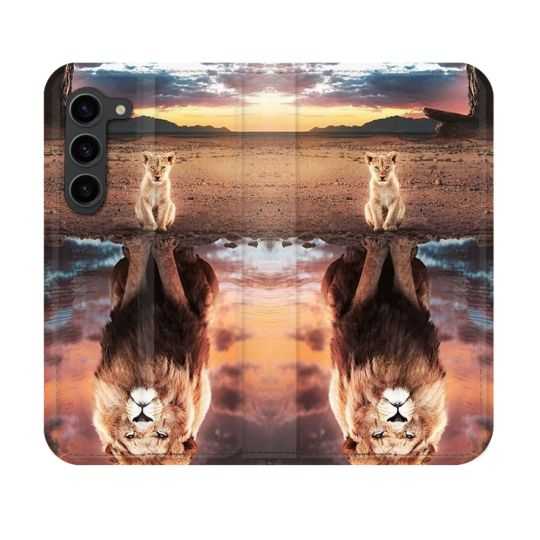 Housse Cuir Portefeuille Pour Samsung Galaxy S23 Animal Lion Reflet