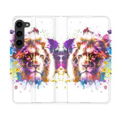 Housse Cuir Portefeuille Pour Samsung Galaxy S23 Animal Lion Tag