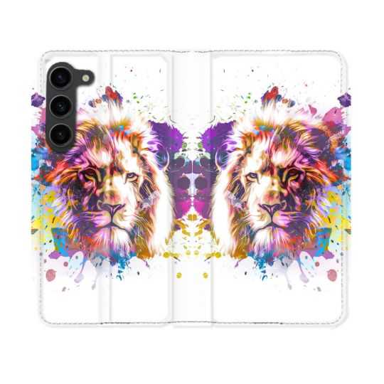 Housse Cuir Portefeuille Pour Samsung Galaxy S23 Animal Lion Tag
