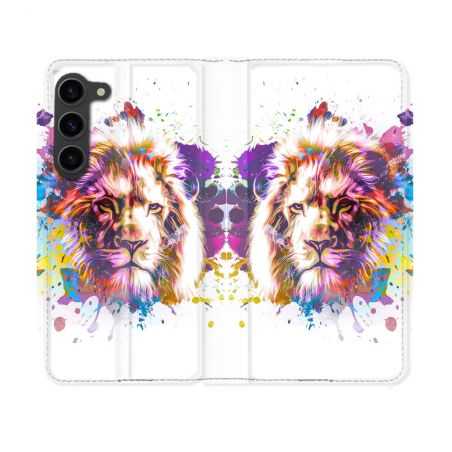 Housse Cuir Portefeuille Pour Samsung Galaxy S23 Animal Lion Tag