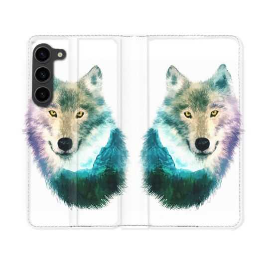 Housse Cuir Portefeuille Pour Samsung Galaxy S23 Animal Loup Montagne