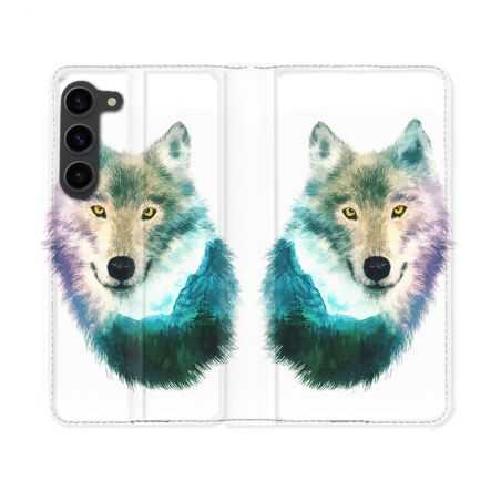 Housse Cuir Portefeuille Pour Samsung Galaxy S23 Animal Loup Montagne