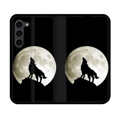 Housse Cuir Portefeuille Pour Samsung Galaxy S23 Animal Loup Noir