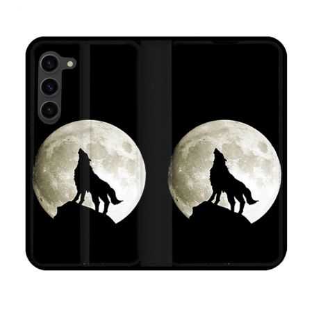 Housse Cuir Portefeuille Pour Samsung Galaxy S23 Animal Loup Noir