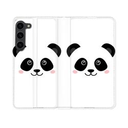 Housse Cuir Portefeuille Pour Samsung Galaxy S23 Animal Panda Blanc