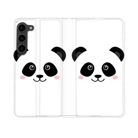Housse Cuir Portefeuille Pour Samsung Galaxy S23 Animal Panda Blanc