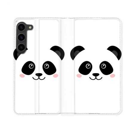 Housse Cuir Portefeuille Pour Samsung Galaxy S23 Animal Panda Blanc