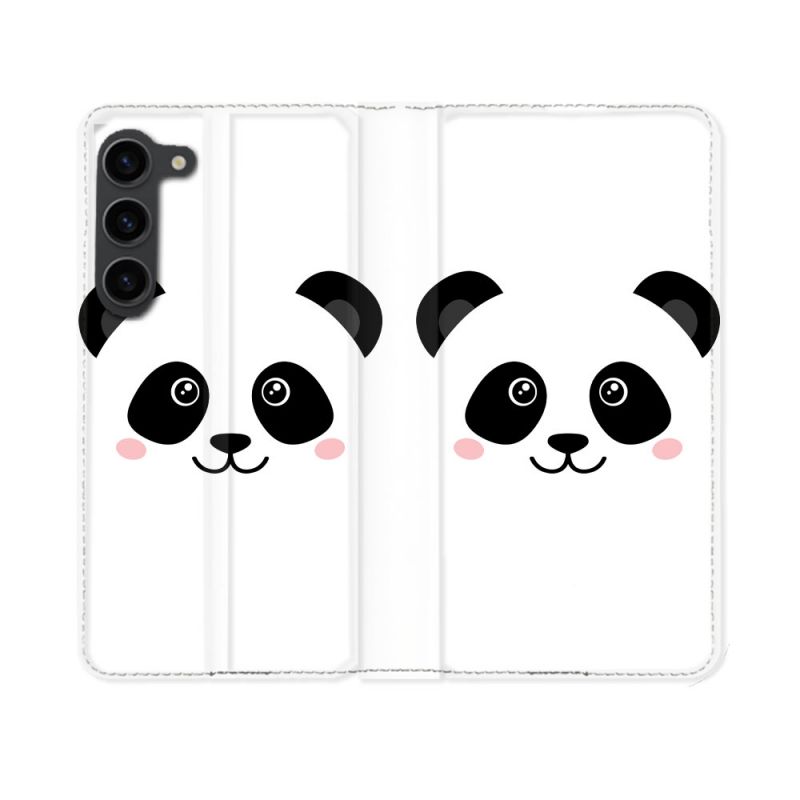 Housse Cuir Portefeuille Pour Samsung Galaxy S23 Animal Panda Blanc