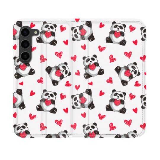 Housse Cuir Portefeuille Pour Samsung Galaxy S23 Animal Panda Cœur