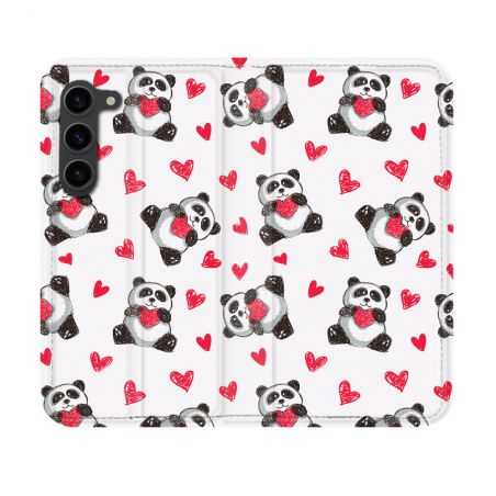 Housse Cuir Portefeuille Pour Samsung Galaxy S23 Animal Panda Cœur