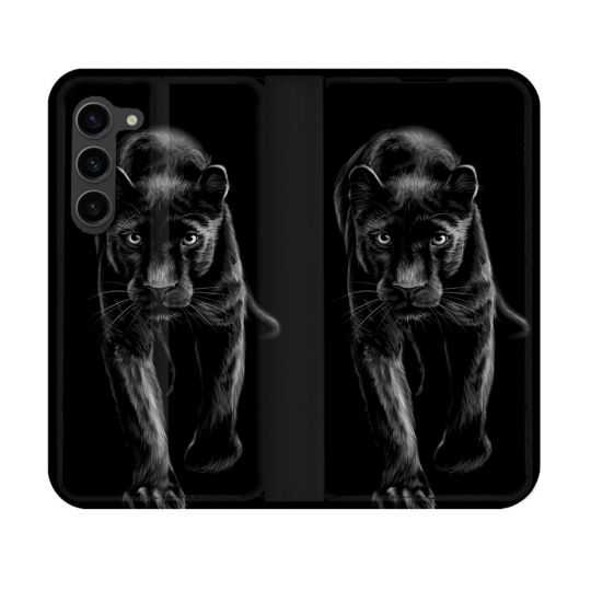 Housse Cuir Portefeuille Pour Samsung Galaxy S23 Animal Panthère Noire