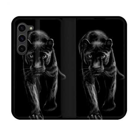 Housse Cuir Portefeuille Pour Samsung Galaxy S23 Animal Panthère Noire