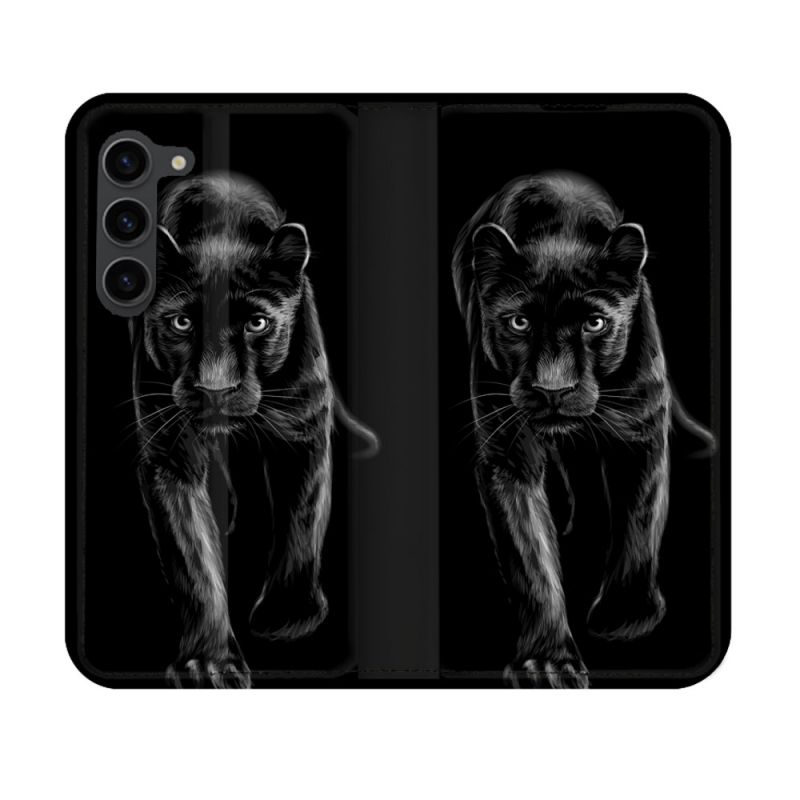 Housse Cuir Portefeuille Pour Samsung Galaxy S23 Animal Panthère Noire