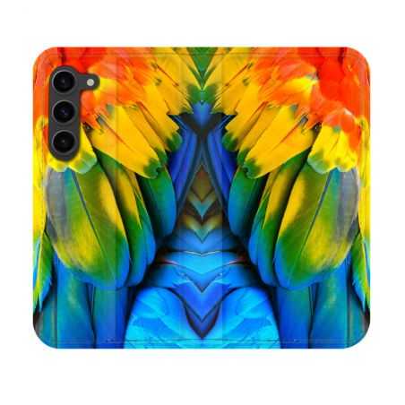 Housse Cuir Portefeuille Pour Samsung Galaxy S23 Animal Perroquet Plume