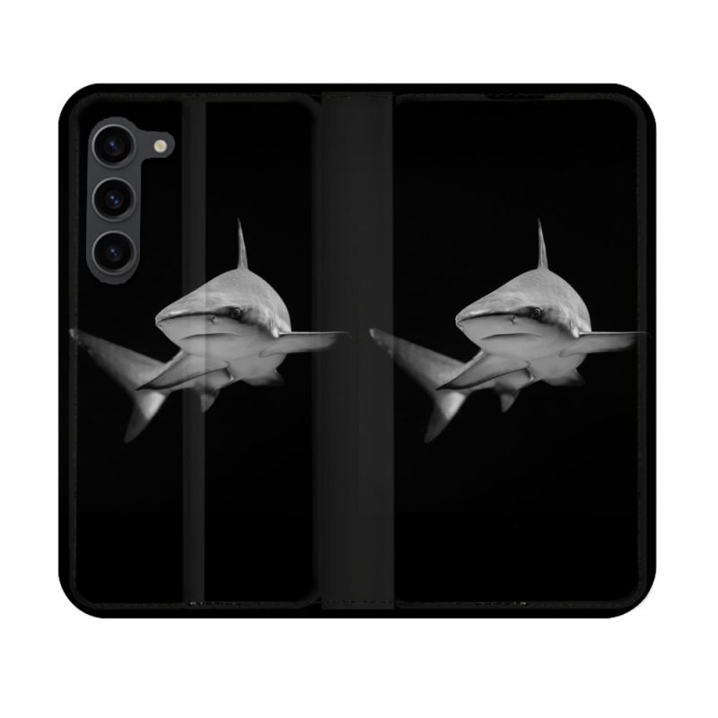 Housse Cuir Portefeuille Pour Samsung Galaxy S23 Animal Requin Sombre