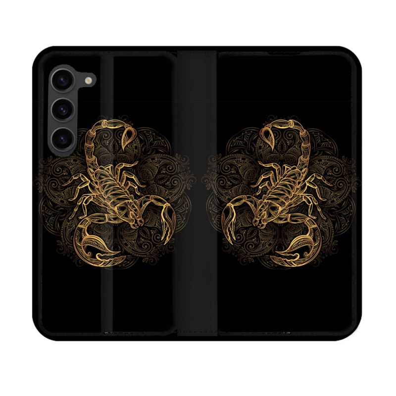 Housse Cuir Portefeuille Pour Samsung Galaxy S23 Animal Scorpion Fresque