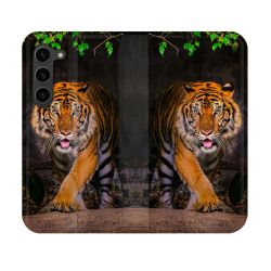 Housse Cuir Portefeuille Pour Samsung Galaxy S23 Animal Tigre Jungle