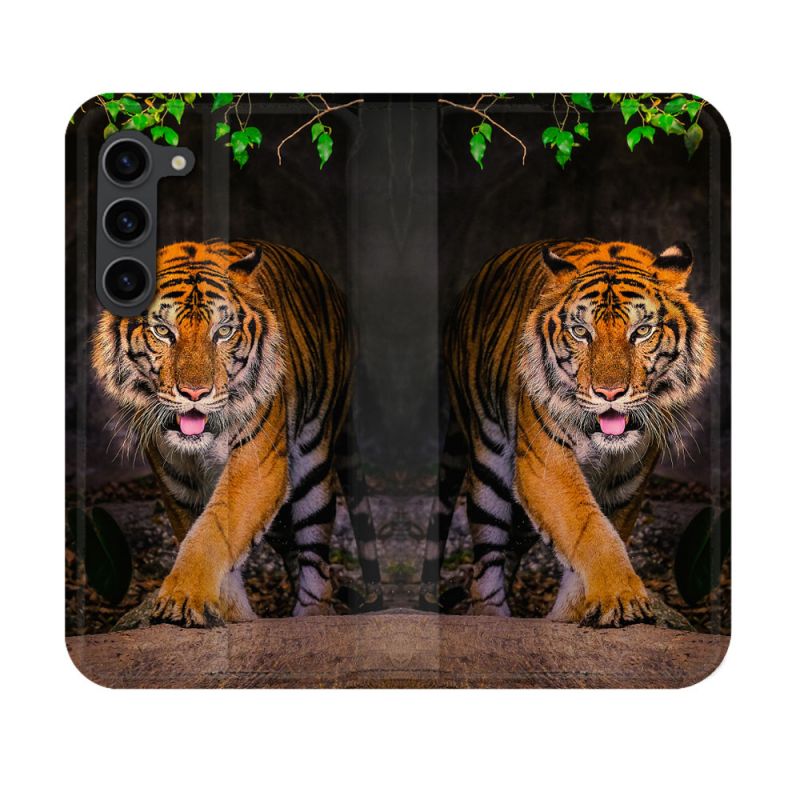 Housse Cuir Portefeuille Pour Samsung Galaxy S23 Animal Tigre Jungle