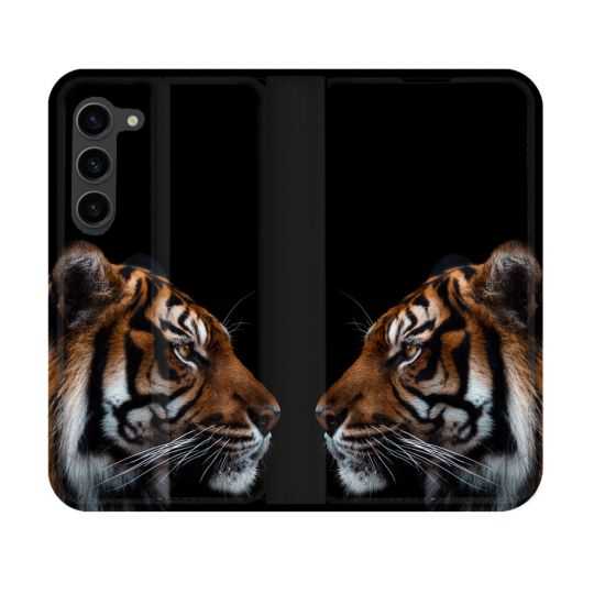 Housse Cuir Portefeuille Pour Samsung Galaxy S23 Animal Tigre Noir