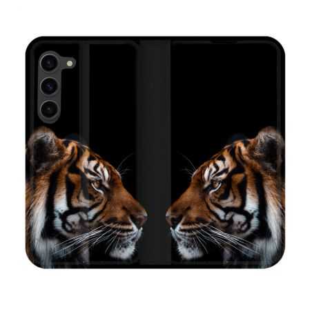 Housse Cuir Portefeuille Pour Samsung Galaxy S23 Animal Tigre Noir
