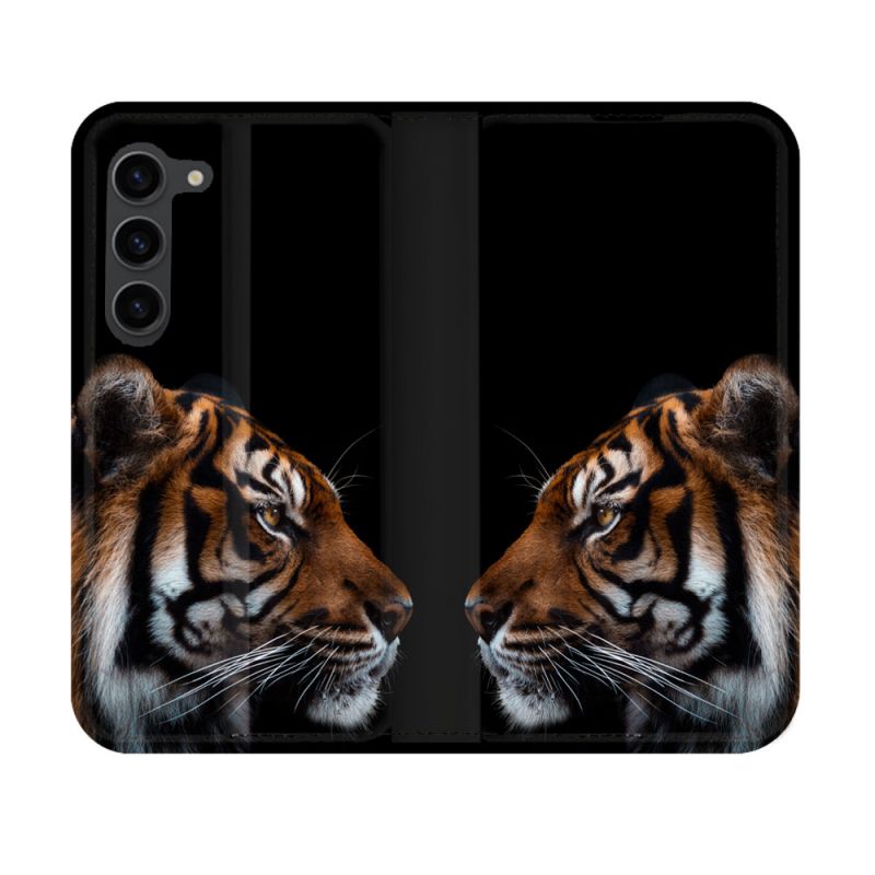 Housse Cuir Portefeuille Pour Samsung Galaxy S23 Animal Tigre Noir